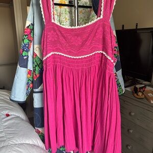 Free People Fuchsia Lace Trim Mini Dress